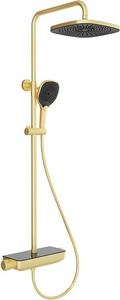 Смеситель-термостат для душа, со стационарным верхним душем пластик d255мм, ручн.душевая лейка, шланг в компл., (цв.шлифованное золото),  ZZ Aqueduto Chuva CHU0350