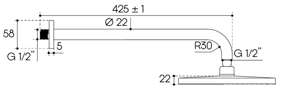 Кронштейн стеновой для верхнего душа, 425мм, 1/2, (цв. шлифованное золото),  ZZ Aqueduto Chuva CHU1150
