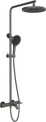 Смеситель для ванны/душа, со стационарным верхним душем пластик d250мм, ручн.душевая лейка, шланг в компл., (цв.оружейная сталь), Chuva ZZ