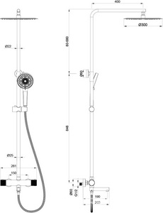 Смеситель-термостат для ванны(душа), со стационарным верхн.душем d30см., душевая лейка, шланг в компл., (цв.матовое золото),  ZZ Oliveeka Y-LINE OL-739902-BG