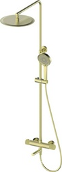 Смеситель-термостат для ванны(душа), со стационарным верхн.душем d30см., душевая лейка, шланг в компл., (цв.матовое золото), Y-LINE ZZ