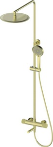 Смеситель-термостат для ванны(душа), со стационарным верхн.душем d30см., душевая лейка, шланг в компл., (цв.матовое золото),  ZZ Oliveeka Y-LINE OL-739902-BG