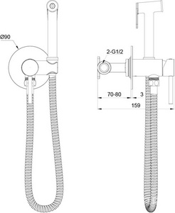 Смеситель совмещённый с гигиеническим душем, готовый комплект: лейка, шланг 120см, скрытая часть, (цв.хром),  ZZ Oliveeka Y-LINE OL-829902-CR