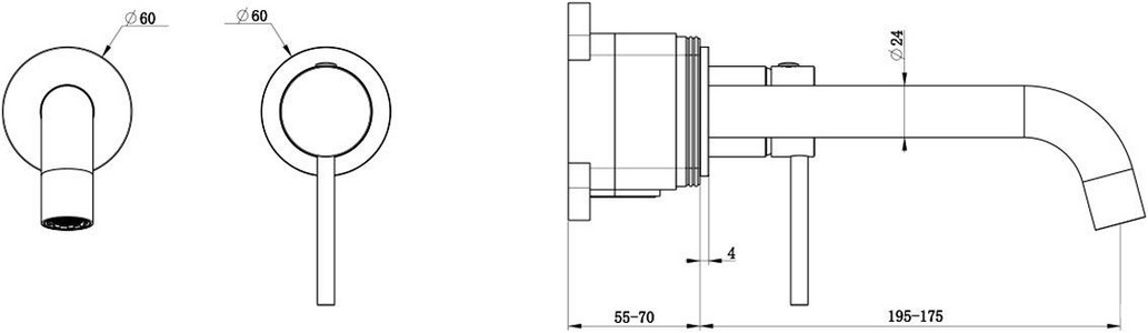 Смеситель для раковины, встраиваемый в стену, излив 195мм, (цв.брашированный никель),  ZZ Oliveeka Y-LINE OL-88869017-BN