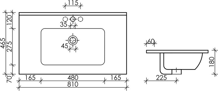 Раковина накладная/мебельная 811х465х180мм, цвет белый Ceramica Nova Element CN7005