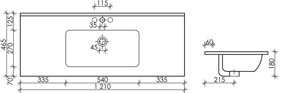 Раковина мебельная/накладная 1210*465 мм, цв. белый ZZ Ceramica Nova Element CN7006