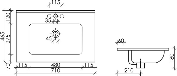 Раковина мебельная/накладная 710*465 мм, цв. белый ZZ Ceramica Nova Element CN7007