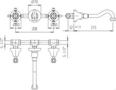 Смеситель для раковины, встраиваемый в стену, (цв.хром),  ZZ Cezares Lord LORD-BLS1-01