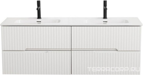 База под раковину подвесная с 4 выдвиж ящиками, 1400х450xh500мм, без раковины,с 2 чашами (цв.Bianco Lucido), Duet ZZ