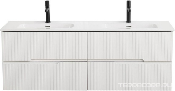 База под раковину подвесная с 4 выдвиж ящиками, 1400х450xh500мм, без раковины,с 2 чашами (цв.Bianco Lucido),  ZZ Cezares Duet DUET-N-1400-4C-SO-2-BL