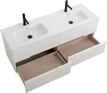 База под раковину подвесная с 4 выдвиж ящиками, 1400х450xh500мм, без раковины,с 2 чашами (цв.Bianco Lucido),  ZZ Cezares Duet DUET-N-1400-4C-SO-2-BL