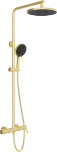 Смеситель для душа, со стационарным верхним душем пластик d255мм, ручн.душевая лейка, шланг в компл., (цв.шлифованное золото),  ZZ Aqueduto Chuva CHU0150