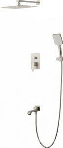 Душ.система встр.в стену: смеситель, стац.верхний душ 30х30см, излив, шланг, лейка, кронштейн совмещ.с вых воды в компл.,(цв.браш.никель),  ZZ Wonzon & Woghand FLEX WW-88939072-BN