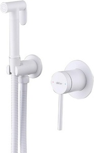 Смеситель совмещённый с гигиеническим душем, готовый комплект: лейка, шланг, скрытая часть, (цв.белый матовый),  ZZ Abber Emotion AF8825W