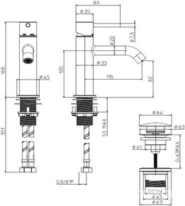 Смеситель для раковины, с д/к, (цв.Brushed Gold PVD),  ZZ Bossini Teo Z00701.043