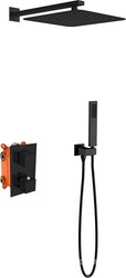 Душевой к-т: смес-термостат встр.в стену, верхний душ 255х255мм, ручн.душ, шланг, кронштейн совмещ. со шланг.подсоед., (цв.черный матовый), Vincea ZZ