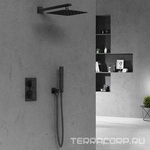 Душевой к-т: смес-термостат встр.в стену, верхний душ 255х255мм, ручн.душ, шланг, кронштейн совмещ. со шланг.подсоед., (цв.черный матовый), Vincea ZZ Vincea Универсал VSFW-102TMB