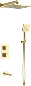 Душевой к-т: смес-термостат встр.в стену, верхний душ 255х255мм, ручн.душ, шланг, кронштейн совмещ. со шланг.подсоед., излив,(цв.браш.золото)Vincea ZZ Vincea Универсал VSFW-1N3TBG