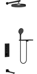 Душевой к-т: смес-термостат с перекл., встр.в стену, верхн.душ, ручн.душ, шланг, кронштейн, шланговое подсоед,, поворотн.излив,(цв.черный мат)VinceaZZ
