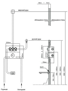 Душевой к-т: смеситель встр.в стену, верхний душ 315х210мм, излив, ручн.душ, шланг, полочка совмещ. со шланг.подсоед., (цв.воронен.сталь), Vincea ZZ Vincea Универсал VSFW-4311RGM