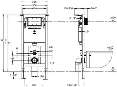 Инсталляция для подвесного унитаза, без клавиш смыва серии "PRO" ZZ Kerama Marazzi Универсал INST.PRO.WC