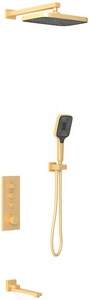 Душевой к-т: смес-термостат с перекл., встр.в стену, верхн.душ, ручн.душ, шланг, кронштейн, шланг.подсоед,, повор.излив, (цв.браш.золото), Vincea ZZ Vincea Универсал VSFW-433T1BG