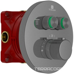 Смеситель термостат для душа встраиваемый в стену, на 2 потребителя, (цв.вороненая сталь), Vincea ZZ