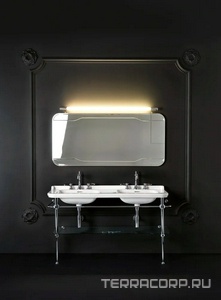 Раковина 150х55см, двойная, по 3 отв.д/смес., накладки отверстий перелива цв.хром в компл., без крепл.к стене,  ZZ Kerasan Waldorf 4143K1bi/cr*3