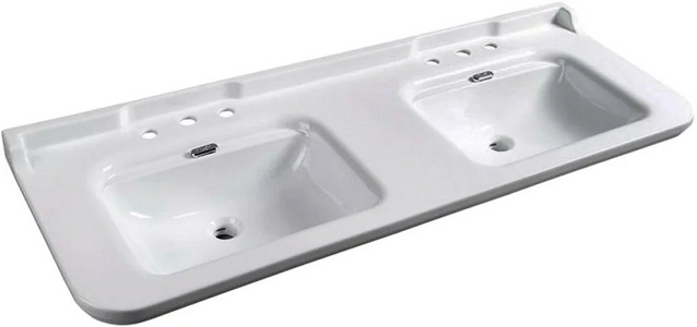 Раковина 150х55см, двойная, по 3 отв.д/смес., накладки отверстий перелива цв.хром в компл., без крепл.к стене,  ZZ Kerasan Waldorf 4143K1bi/cr*3