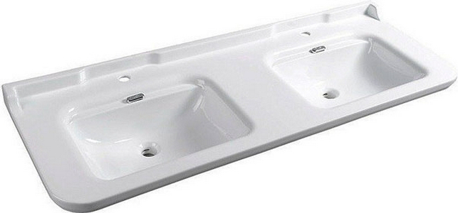 Раковина 150х55см, двойная, по 1 отв.д/смес., накладки отверстий перелива цв.хром в компл., без крепл.к стене,  ZZ Kerasan Waldorf 4143K1