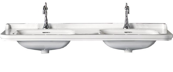 Раковина 150х55см, двойная, по 1 отв.д/смес., накладки отверстий перелива цв.хром в компл., без крепл.к стене,  ZZ Kerasan Waldorf 4143K1