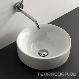 Раковина накладная (полувстраиваемая), на столешницу, круглая, 350х350хh100(210)мм, без отв.д/смесит., без перелива,  ZZ Kerasan Ciotola 355801