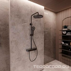 Смеситель для душа, со стационарным верхн.душем 25,5см., душевая лейка, шланг в компл., (цв.черный матовый), Vincea ZZ Vincea Универсал VSFS-402MB