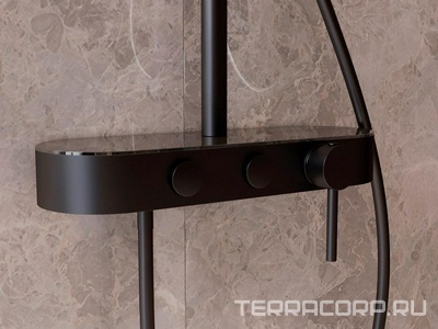 Смеситель для душа, со стационарным верхн.душем 25,5см., душевая лейка, шланг в компл., (цв.черный матовый), Vincea ZZ Vincea Универсал VSFS-402MB