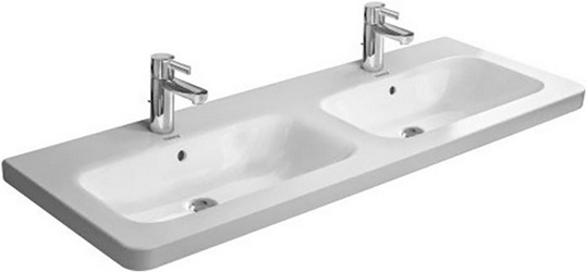 Раковина 1300х480мм, двойная, с 2 отв. для 2-х смесит, с переливом, для установки с мебелью, глазуровка снизу, DuraStyle ZZ