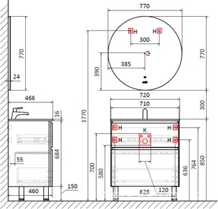 Тумба под раковину напольная с 2 выдвиж ящиками, 71х46хh85см, без раковины, (цв.белый), Chiara luce ZZ