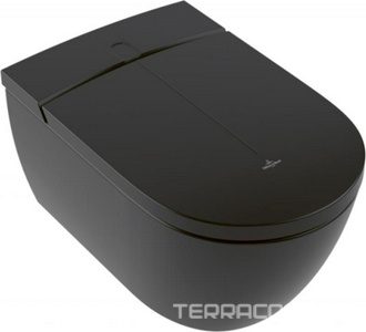 Унитаз-биде подвесной, безободковый, 385х595мм, сиденье-биде, крепёж в компл, (цв.Pure Black, CeramicPlus),  ZZ Villeroy & Boch ViClean V0E100R7