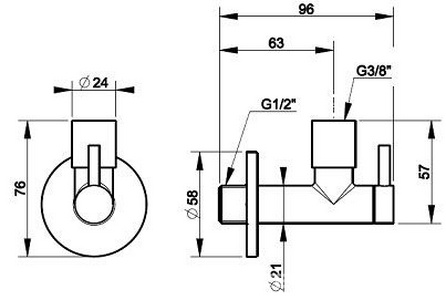 Кран-фильтр округлый, для подвода воды к смесителю на раковину/биде, на 1/2 / 3/8, (цв. хром шлифован.), Gessi ZZ Gessi Универсал 01411 147