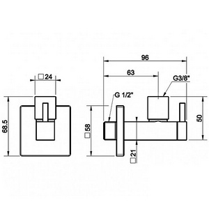 Кран-фильтр квадратный, для подвода воды к смесителю на раковину/биде, на 1/2 / 3/8, (цв. чёрный XL), Gessi ZZ Gessi Универсал 01412 299