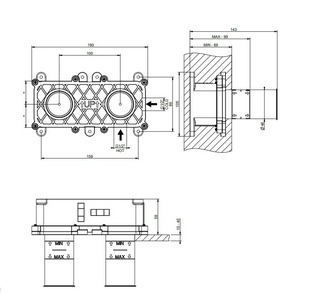 Встраиваемая часть смесителя для раковины, встраиваемого в стену, с изливом, (цв.Steel Brushed), Gessi ZZ Gessi Универсал 54198 239