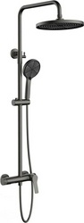 Смеситель для душа, со стационарным верхн.душем 25,5см., душевая лейка, шланг в компл., (цв.вороненая сталь), Arco ZZ