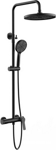 Смеситель для душа, со стационарным верхн.душем 25,5см., душевая лейка, шланг в компл., (цв.черный матовый),  ZZ Vincea Arco VSFS-4AR1MB