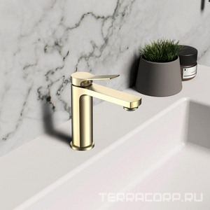 Смеситель для раковины, без д/к, (цв.брашированное золото),  ZZ Vincea Arco VBF-4AR01BG