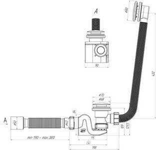 Слив-перелив для ванны, нажимной click-clack, 60см, выпуск,гофра, (пластик цв.белый / фурнитура латунь цв.хром), Астра-Форм ANI PLAST EC655GS ZZ Астра-Форм Универсал ANI PLAST EC655GS click-clack