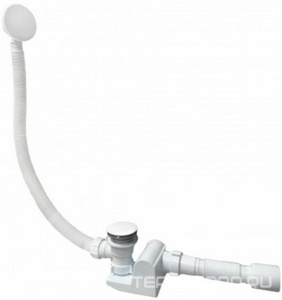 Слив-перелив для ванны, нажимной click-clack, выпуск,гофра, (пластик цв.белый / покрытие гель), Астра-Форм ZZ Астра-Форм Универсал click-clack, белый глянцевый (покрытие ГЕЛЬ) слив-перелив