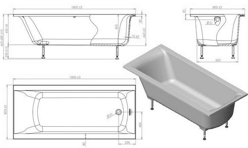 Ванна 1800x800xh455мм, без панели, щелевой перелив Click-Clack, ножки в компл., литой мрамор цв.белый глянец., Нью-форм ZZ Астра-Форм нейт Ванна Нью-форм 1800х800 с щел.переливом