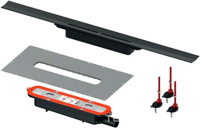 Дренажн.канал, подрезной 1000мм, готов к-т: профиль, сифон вых.вбок,гидроизол,опоры сифона, PVD Brushed stainless steel black/сатин,Tecedrainprofil ZZ