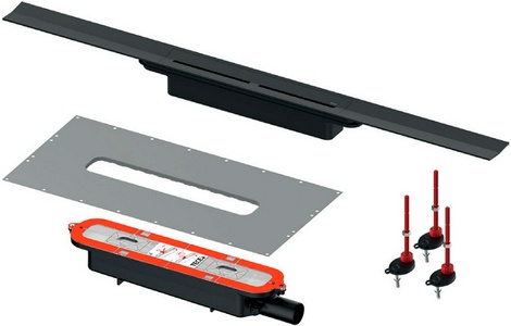 Дренажн.канал, подрезной 1000мм, готов к-т: профиль, сифон вых.вбок,гидроизол,опоры сифона, PVD Brushed stainless steel black/сатин,Tecedrainprofil ZZ Tece Tecedrainprofile 641025