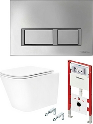 Комплект: унитаз подвесной, сиденье с микрол. TECEspring S, застенный модуль д/подв.унитаза, крепёж, клавиша смыва цв.хром глянец, TECEspring V ZZ