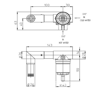 Скрытая часть встраиваемого смесителя для раковины,  ZZ Bossini Apice Z00548000